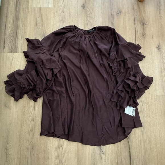 ASOS Tops - ASOS Elegant Ruffle Sleeve Top - Brown